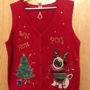 Bah Hum Pug Sweater Vest